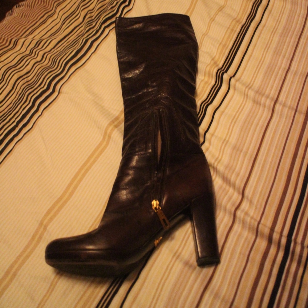 PRADA brown leather knee-high very TALL BOOTS 38.5